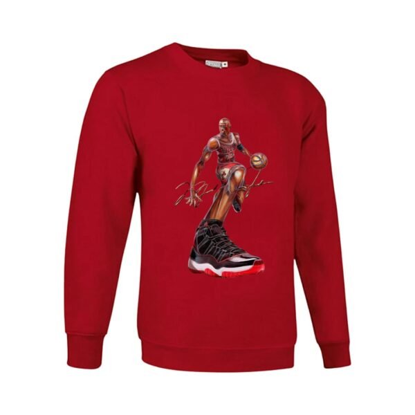 Sudadera clásica de color rojo personalizada con una ilustración del grandisimo MICHAEL JORDAN con sus famosas zapatillas NIKE Air Jordan