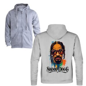 Sudadera con cremallera y capucha de color gris personalizada con el rostro del mundialmente conocido rapero estadounidense SNOOP DOGG