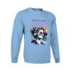 Sudadera clásica de color azul celeste personalizada con una ilustracion grafica de una chica con unos auriculares y la frase "flawless and fearless" IMPECABLE Y VALIENTE