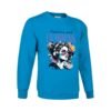 Sudadera clásica de color azul tropical personalizada con una ilustracion grafica de una chica con unos auriculares y la frase "flawless and fearless" IMPECABLE Y VALIENTE