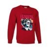 Sudadera clásica de color rojo personalizada con una ilustracion grafica de una chica con unos auriculares y la frase "flawless and fearless" IMPECABLE Y VALIENTE