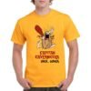 Camiseta unisex naranja con ilustración del Capitán Cavernícola, un personaje animado con gran barba, garrote rojo y gesto entusiasta, acompañada del texto 'Capitán Cavernicola – Unga… Bunga!' en la parte frontal.