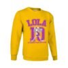 Sudadera amarilla para mujer con diseño Lola Bunny Fitness en tonos morados, con el texto “Stronger Than Yesterday”. Sudadera personalizable con nombre, confeccionada en mezcla de poliéster y algodón, ideal para regalar o lucir un estilo deportivo y divertido.