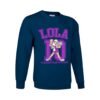 Sudadera azul marino para mujer con diseño Lola Bunny Fitness en tonos morados, con el texto “Stronger Than Yesterday”. Sudadera personalizable con nombre, confeccionada en mezcla de poliéster y algodón, ideal para regalar o lucir un estilo deportivo y divertido.
