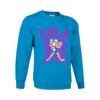 Sudadera azul tropical para mujer con diseño Lola Bunny Fitness en tonos morados, con el texto “Stronger Than Yesterday”. Sudadera personalizable con nombre, confeccionada en mezcla de poliéster y algodón, ideal para regalar o lucir un estilo deportivo y divertido.