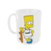 Taza cerámica personalizada de 11 oz con Bart Simpson vestido con la equipación del Real Madrid y la frase Felicidades Madridista