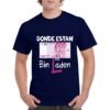 Camiseta unisex azul marino de algodón con diseño irónico del billete de 500 euros y el texto “Dónde están los Bin Laden”, camiseta personalizada disponible en varios colores y tallas