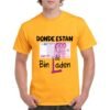 Camiseta unisex naranja de algodón con diseño irónico del billete de 500 euros y el texto “Dónde están los Bin Laden”, camiseta personalizada disponible en varios colores y tallas