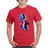 Camiseta unisex roja 100% algodón con ilustración colorida de una lata de Red Bull, diseño moderno y personalizable, impresión frontal o trasera