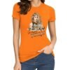 Camiseta naranja para mujer con ilustración de SHAKIRA y la frase motivadora “Las mujeres ya no lloran, las mujeres facturan"