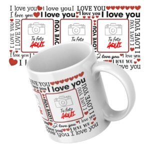Taza de cerámica personalizada con fotos I love you, regalo de San Valentín