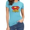 Camiseta mujer azul celeste Super Mamá personalizada con logo estilo superhéroe, regalo original para el Día de la Madre