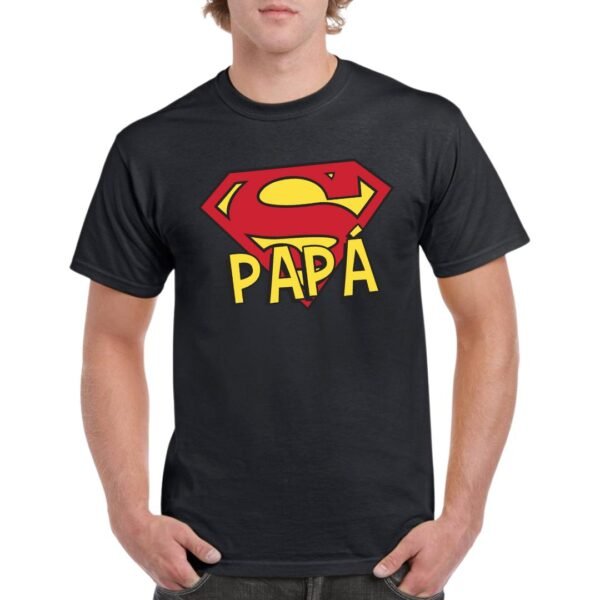 Camiseta negra para hombre con diseño Super Papá estilo Superman personalizada