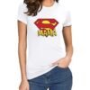 Camiseta mujer blanca Super Mamá personalizada con logo estilo superhéroe, regalo original para el Día de la Madre