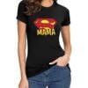 Camiseta mujer negra Super Mamá personalizada con logo estilo superhéroe, regalo original para el Día de la Madre