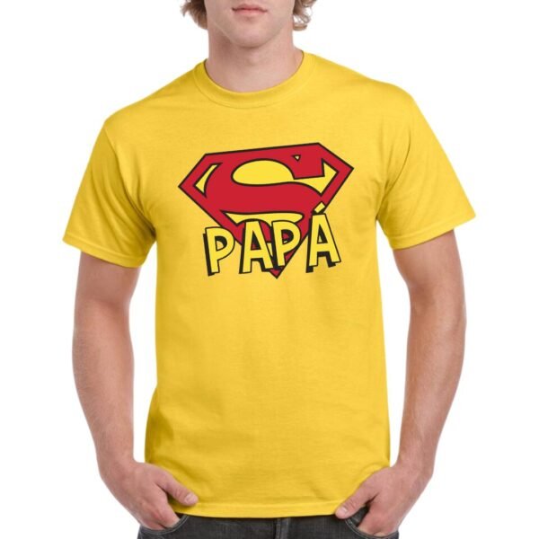 Camiseta amarilla para hombre con diseño Super Papá estilo Superman personalizada
