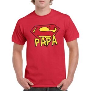 Camiseta roja para hombre con diseño Super Papá estilo Superman personalizada