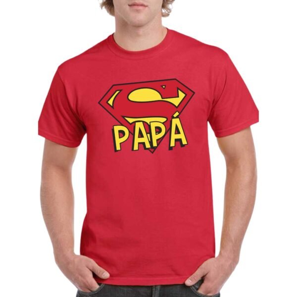 Camiseta roja para hombre con diseño Super Papá estilo Superman personalizada