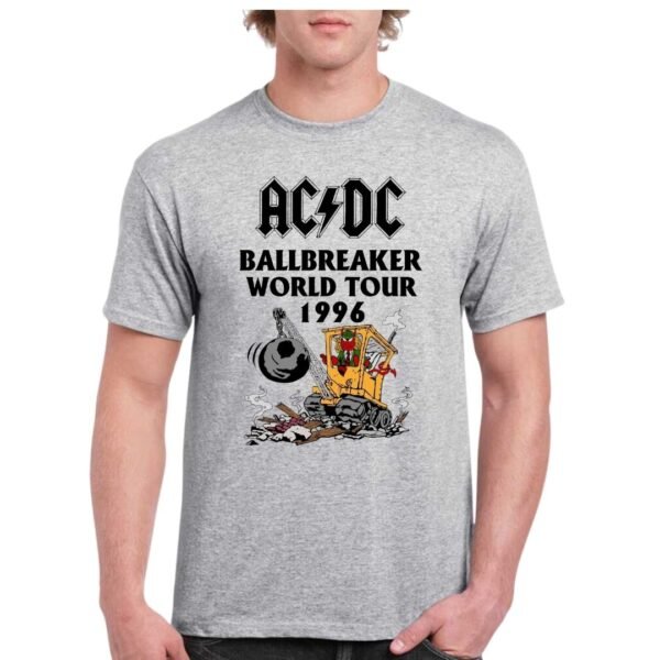 Camiseta AC/DC Ballbreaker World Tour 1996 unisex gris con diseño rock clásico y estampado frontal