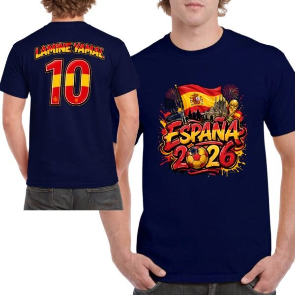 Camiseta España 2026 personalizada azul marino para aficionados al fútbol