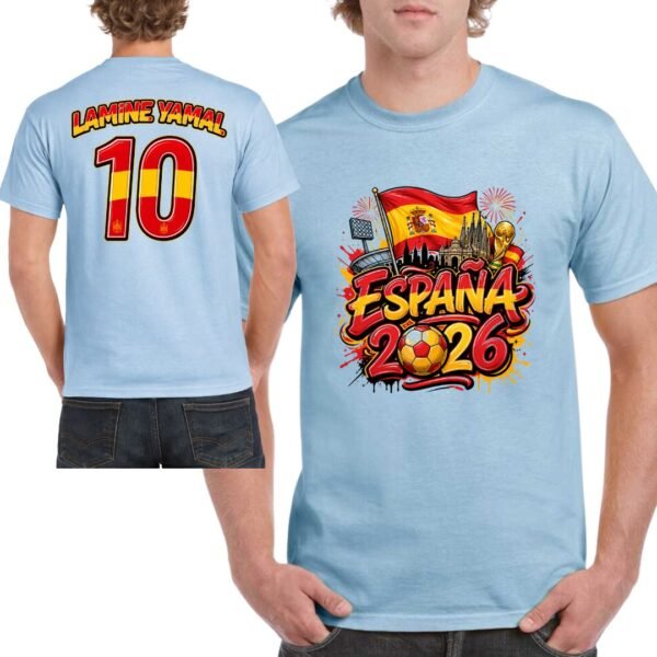 Camiseta personalizada España 2026 color celeste con nombre y dorsal