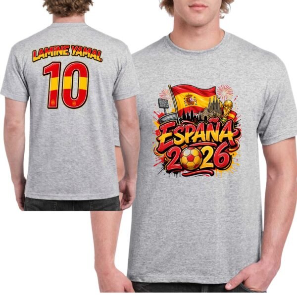 Camiseta España 2026 gris personalizada para peñas y grupos