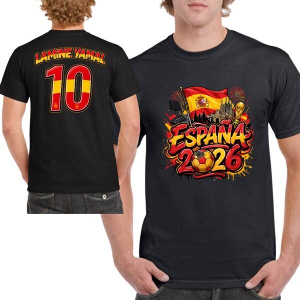 Camiseta España 2026 negra con diseño personalizado fútbol