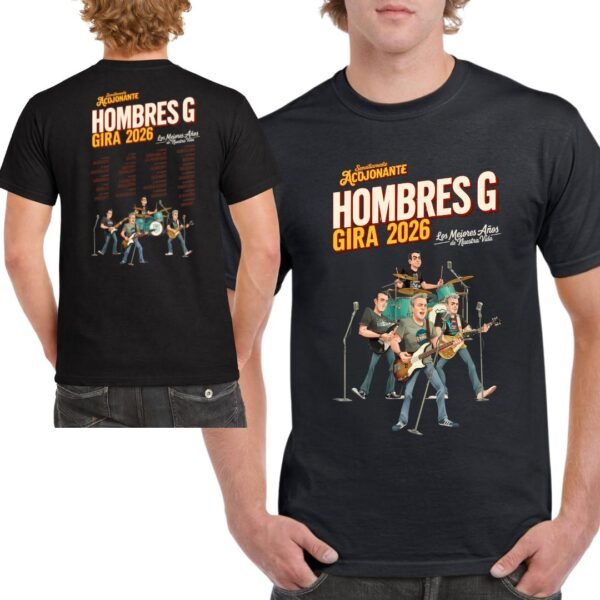 Camiseta negra Hombres G Gira 2026 estilo concierto pop rock español