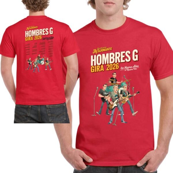 Camiseta roja Hombres G Los Mejores Años de Nuestra Vida diseño vintage musical