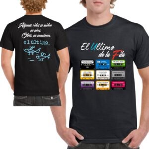 Camiseta El Último de la Fila con discografía completa en casetes retro para unisex, color negro.