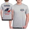 Camiseta gris España Campeones del Mundo 2026 con diseño de toro español y capote rojo, estampada por delante y detrás.