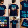 Collage de camiseta azul marino de Fito & Fitipaldis con estampado delantero, diseño de discografía en la espalda y modelo masculino.