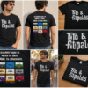 Collage de camiseta negra de Fito & Fitipaldis con estampado blanco, diseño de discografía trasera y fotografías de detalle.