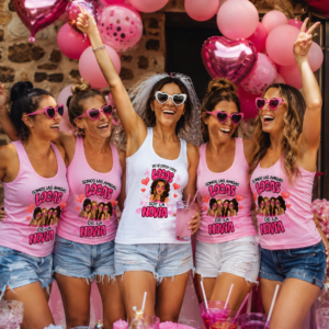 Camisetas personalizadas para despedida de soltera con diseño para novia y amigas, disponibles en Maite Crafts.