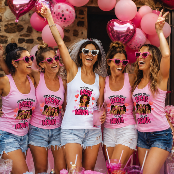 Camisetas personalizadas para despedida de soltera con diseño para novia y amigas, disponibles en Maite Crafts.