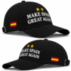 Vista lateral de gorra negra Make Spain Great Again con bandera de España lateral y diseño inspirado en Ferran Torres