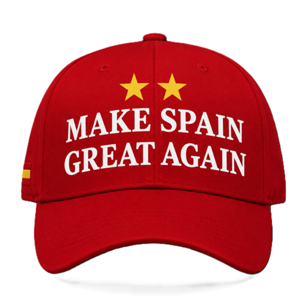 Gorra roja Make Spain Great Again inspirada en Ferran Torres durante la celebración de la Selección Española Campeona del Mundo 2026