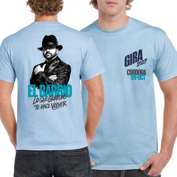 Camiseta celeste El Barrio Gira 2027 personalizada con fecha de concierto