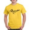 Camiseta unisex amarilla con firma de Rosendo en color negro