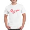 Camiseta unisex blanca con firma de Rosendo en color rojo