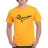 Camiseta unisex naranja con firma de Rosendo en color negro
