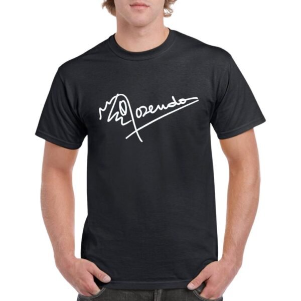 Camiseta unisex negra con firma de Rosendo en color blanco