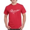 Camiseta unisex roja con firma de Rosendo en color blanco