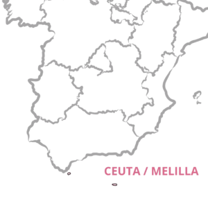 Mapa de España con Ceuta y Melilla destacadas para la opción de envío