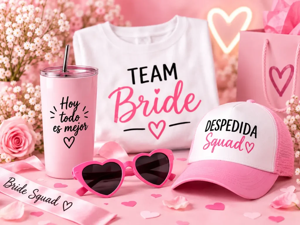 Regalos personalizados para despedidas de soltero y soltera con camiseta, gorra y accesorios
