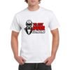 Camiseta blanca para despedida de soltero con diseño de casco futurista y texto «Yo soy Javier el novio»