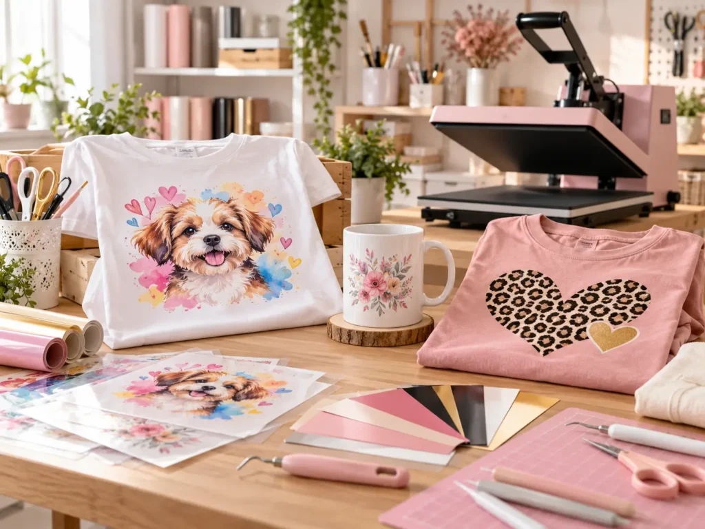 Taller de personalización con camiseta DTF, taza sublimada y camiseta con vinilo en Maite Crafts.
