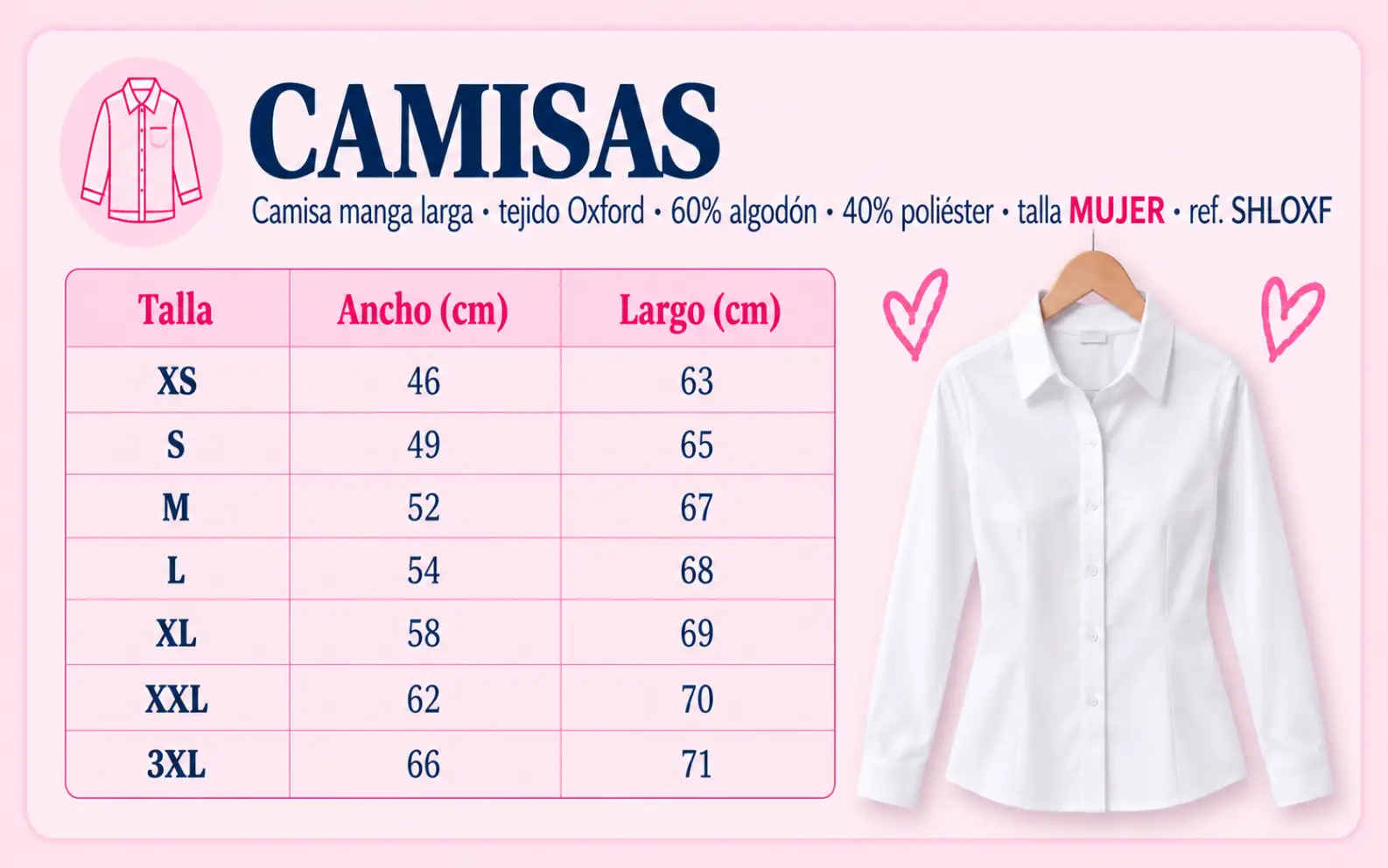 Guía de tallas camiseta unisex