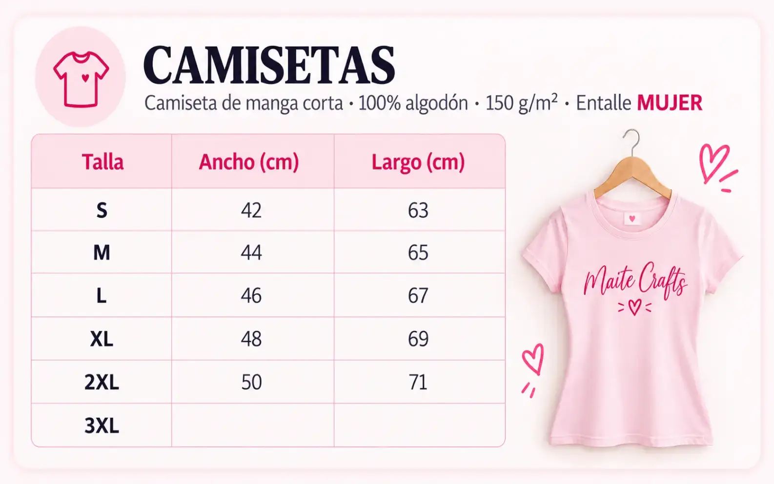 Guía de tallas camiseta unisex