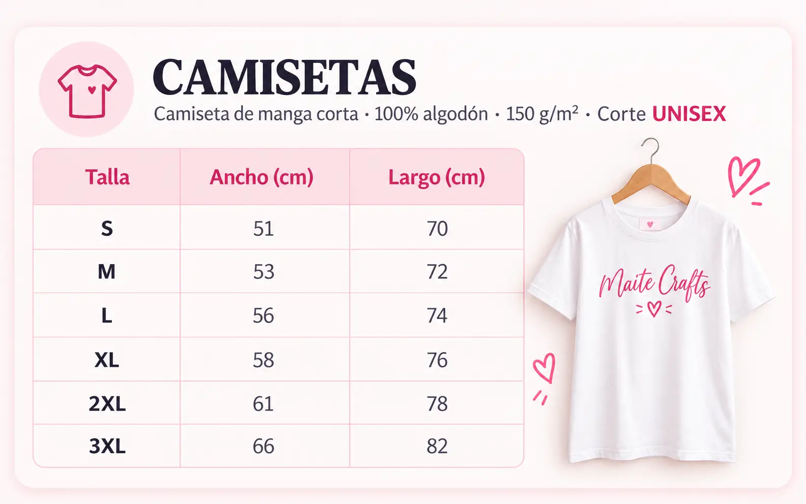 Guía de tallas camiseta unisex